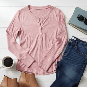 GAP Soft Knit Long Sleeve Henley | Dusty Rose | Large